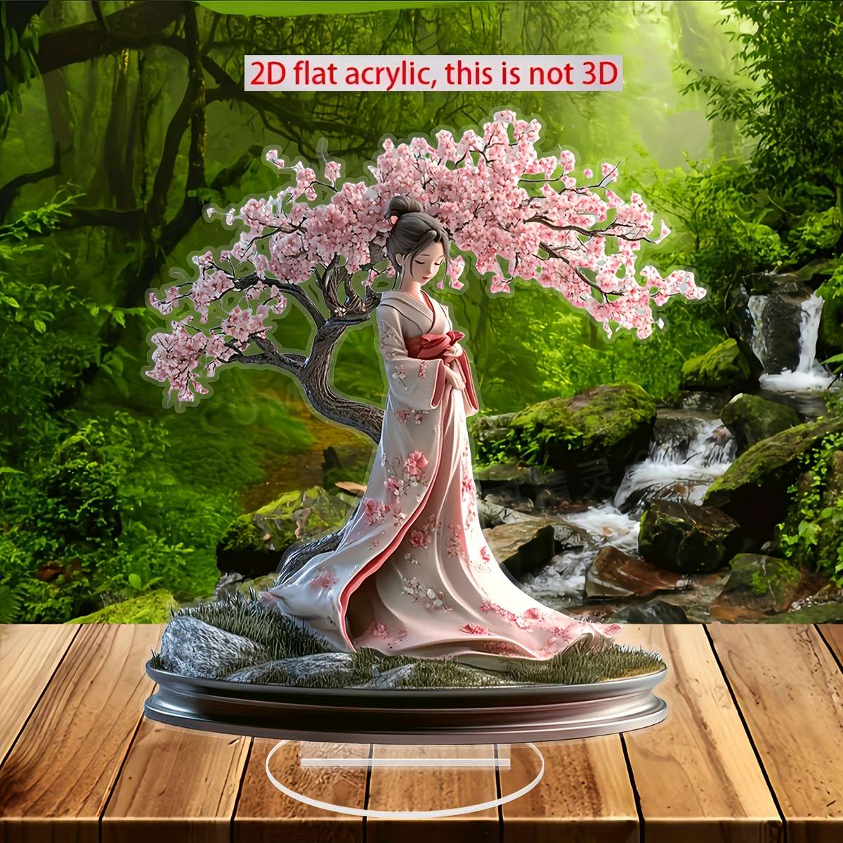 2D Flat Acrylic Decorative Japanese Cherry Blossom Tree Kimono Girl