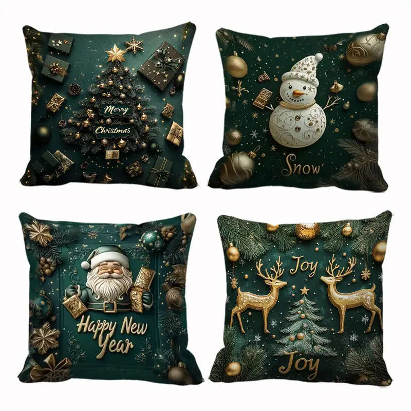 A Set Of 4 Christmas-Themed Pillowcases