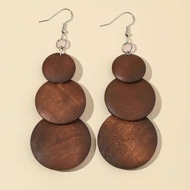 5pcs Set  Vintage Look Brown Wooden Earrings