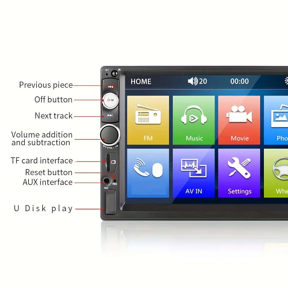 1pc 17.78 Cm HD Double Din Car Stereo Radio MP5 Player With Steering Wheel Remote Support Mirror