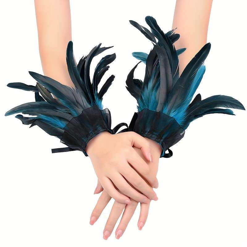 1 Pair Lake Blue Feather Lace Hand Gloves