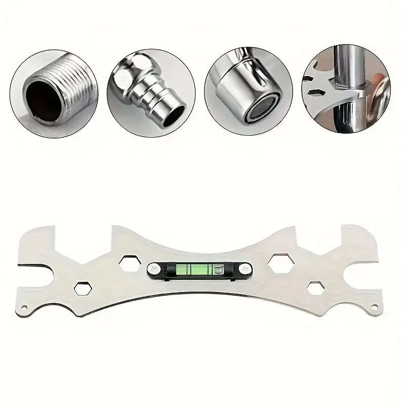 1pc Stainless Steel Shower Installation Wrench with Hexagonal Level Curved Foot Ruler Adjustable Rus