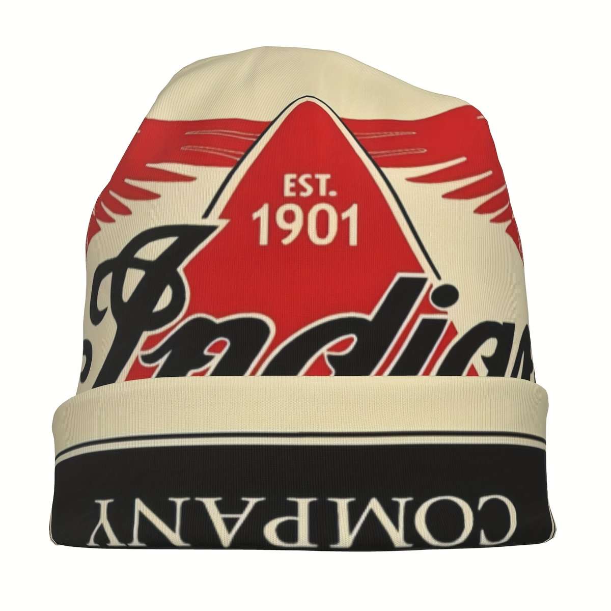 1pc Retro Indian Motorcycle Pattern Beanie Stretchy Knit Ski Cap Soft Polyester Blend Funky