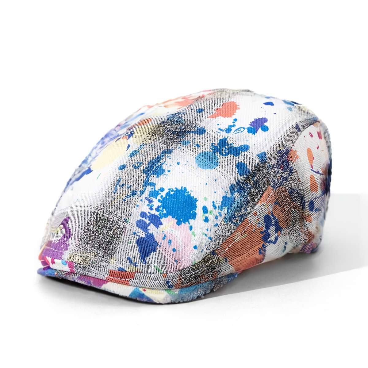 1pc Tie-Dye Print Adjustable Newsboy Cap Breathable Polyester Random Color Splatter Design