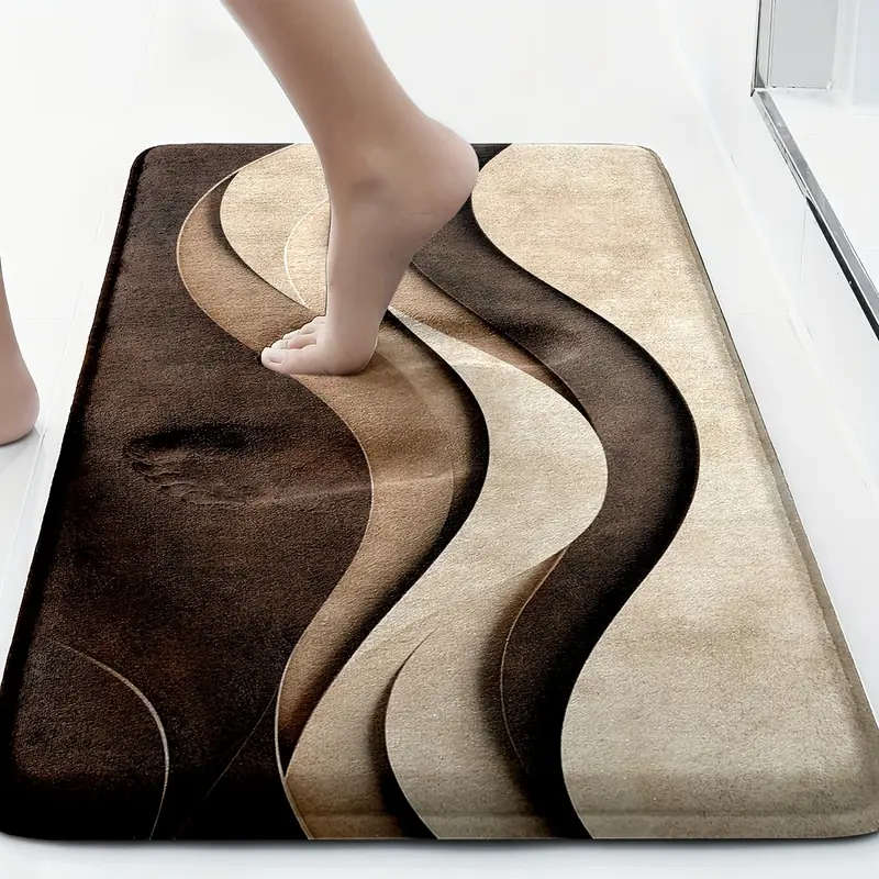 3 Piece Modern Abstract Wave Texture Bathroom Mat Set