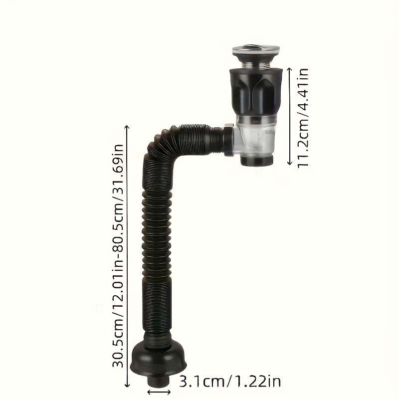 1pc FlexiDrain Stainless Steel ABS Sink Drain Pipe Flexible Space-Saving Design Tool-Free