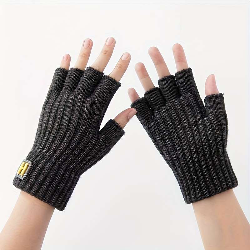 1 Pair Light Grey Warm Touchscreen Fingerless Gloves