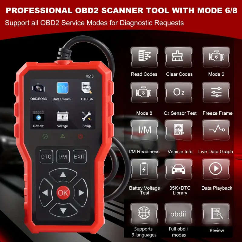 OBD2 Scanner Diagnostics Tool Full OBD2 Functionality Reset Modes 6 And 8 Engine Code Reader