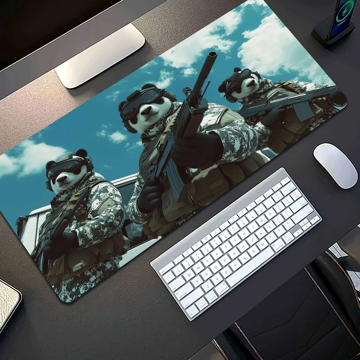 30x60cm Panda Warrior Military-Themed Gaming Mouse Pad Stylish Durable Rubber Desk Accessory