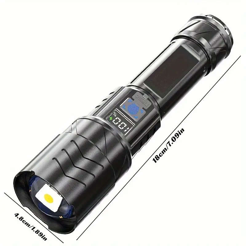 1pc Rechargeable LED Spotlight Flashlight with Digital Display Ultra High Beam Type-C Fast Charging