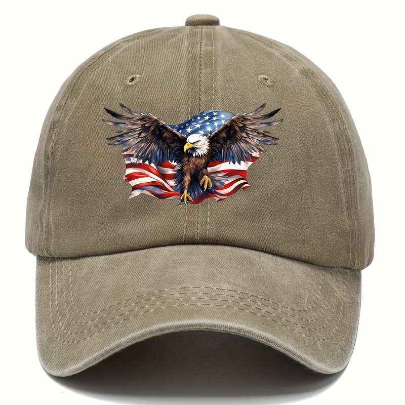 1pc Cool Hippie Curved Brim Baseball Cap USA Eagle Print Distressed Cotton Trucker Hat Snapback