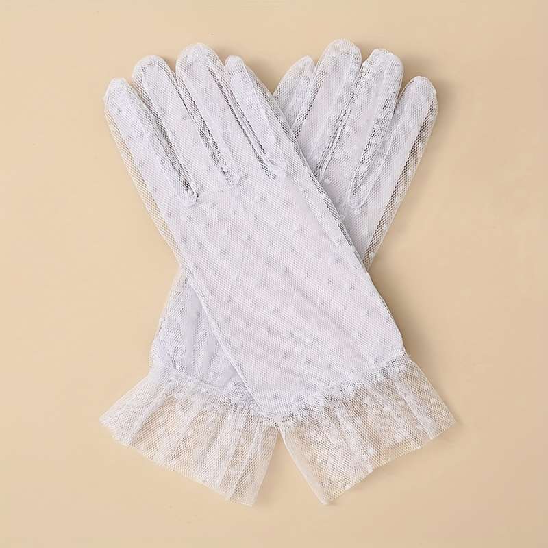 1 Pair Black Dots Black And White Lace Gloves