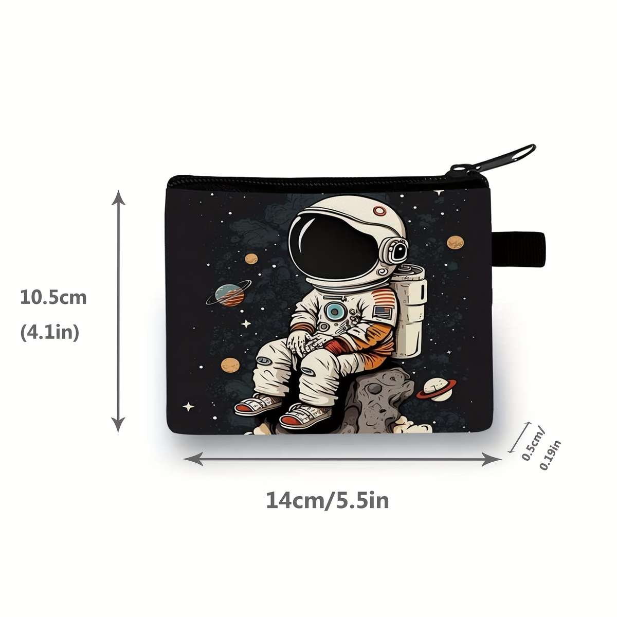 Cool Astronaut Zero Wallet Durable Polyester Pouch With Vibrant Cartoon Design Hand Washable