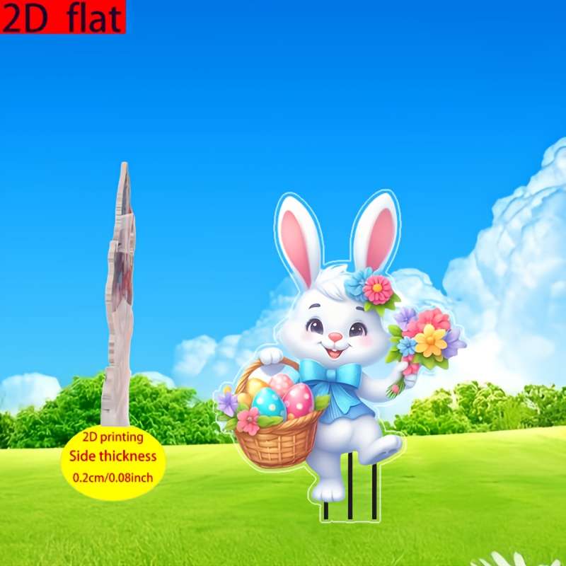 2D Flat Bohemian Milk White Rabbit Garden Stake Vibrant Acrylic Outdoor Decor