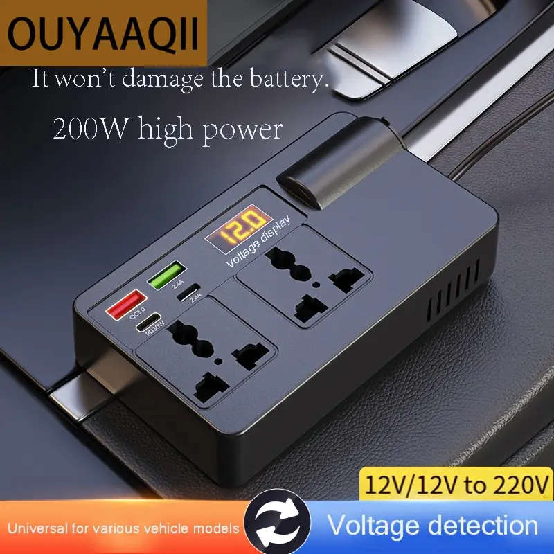 200W High-Power Car Inverter Converter - 12V/24V to 220V