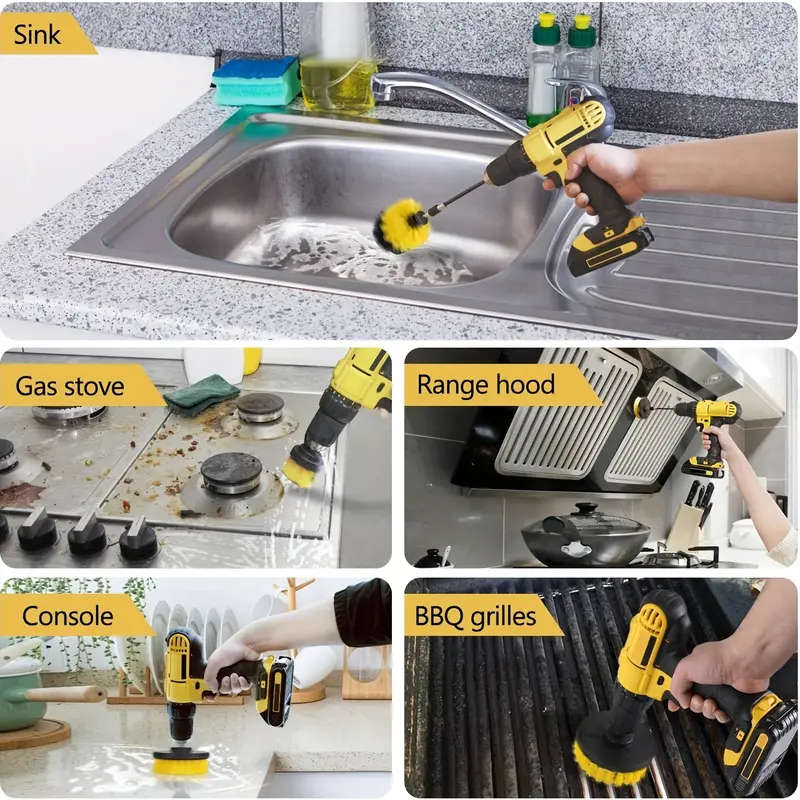 4pcs Electric Drill Brush Set with Extension Rod