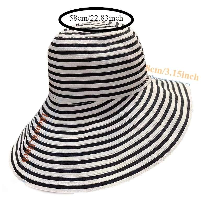 Black White Striped Wide Brim Bucket Hat Lightweight Breathable Sun-Protective Fisherman