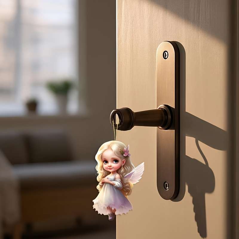 1pc 2D Flat    Acrylic Angel Fairy Pendant Cute Car Interior Decoration with White Wings P