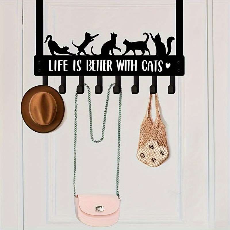 HELLOYOUNG Contemporary Metal Over the Door Cat Hooks Black Decorative Towel Coat Rac