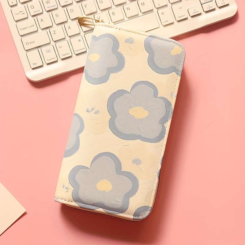 Women'S Fresh Floral Pattern Long Wallet With Large Capacity Multi-Card Slots Coin Purse Car