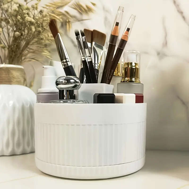 1pc Deluxe Rotating Cosmetic Organizer 360-Degree Multi-Functional Makeup Storage Case Polished Plas