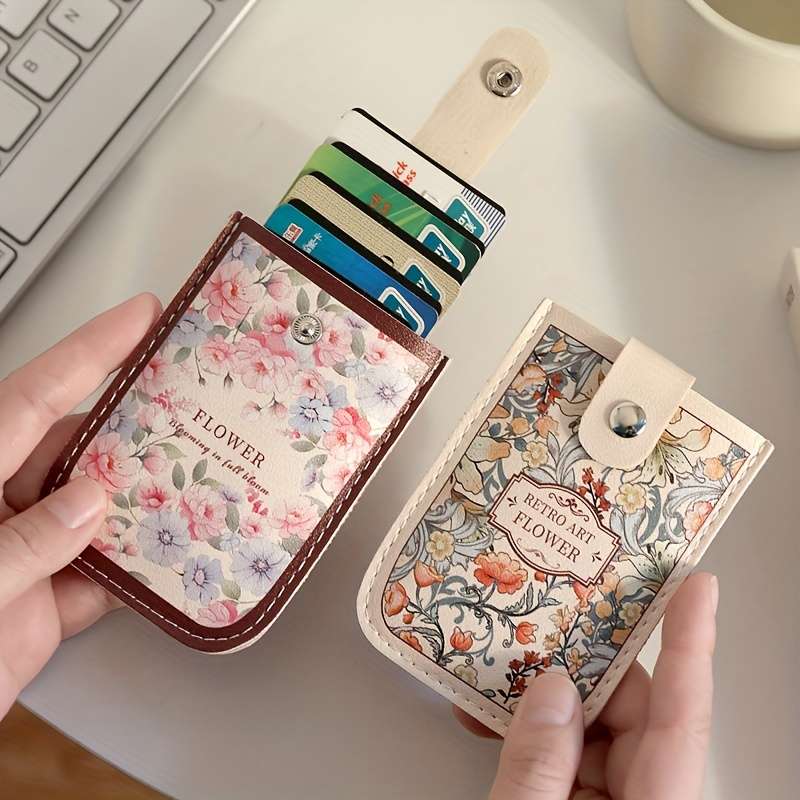 1pc Vintage Floral Pattern Pull-Out Multi-Card Slot ID Holder Large Capacity Compact Ultra-Thin Sy