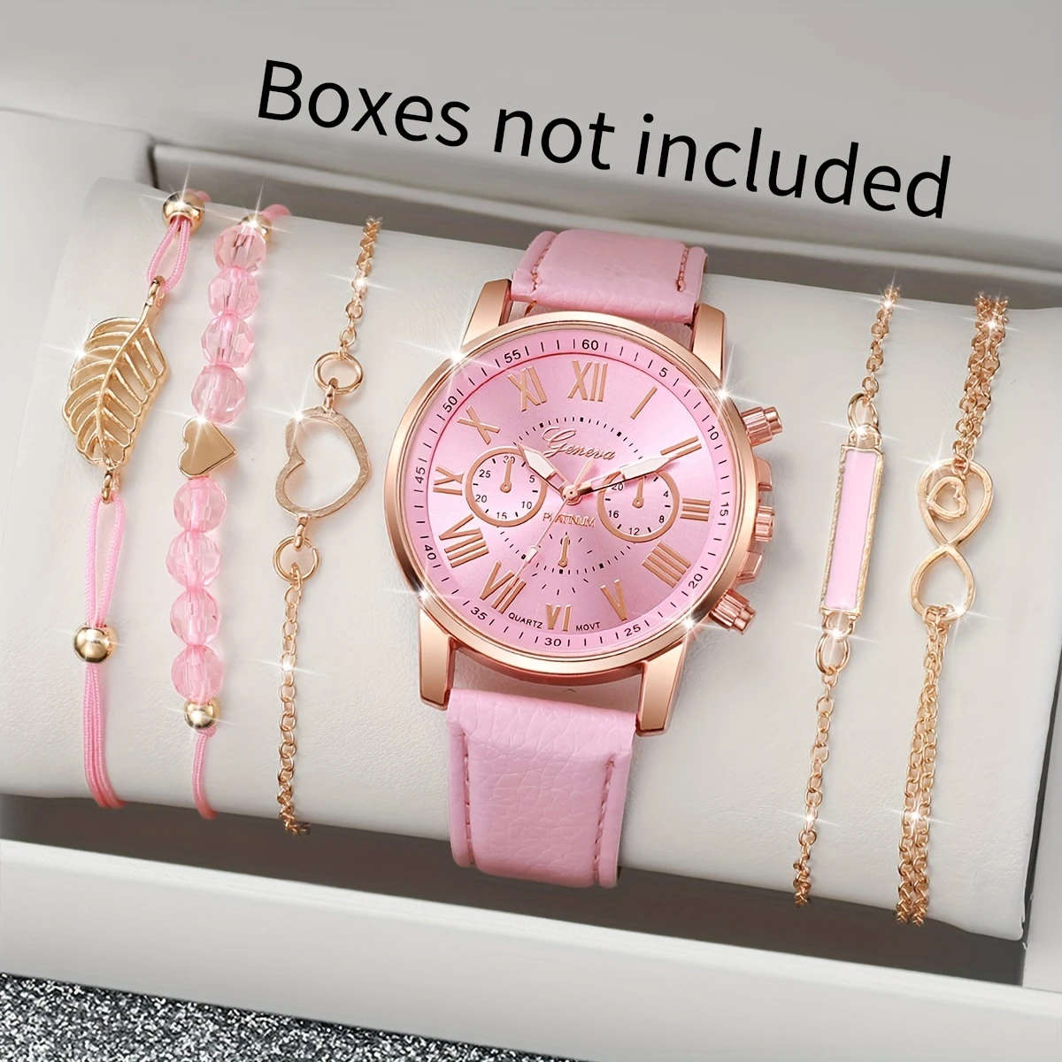 6pcs set Women's Fashion Casual Roman Scale Dial Quartz Watch Bracelet Set Does Not Include Watch Bo