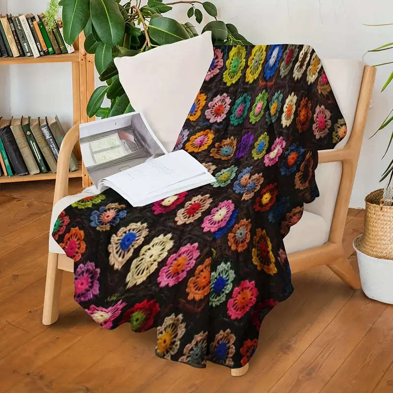 1 Handmade Vintage Crochet Flower Afghan Blanket 70*100CM