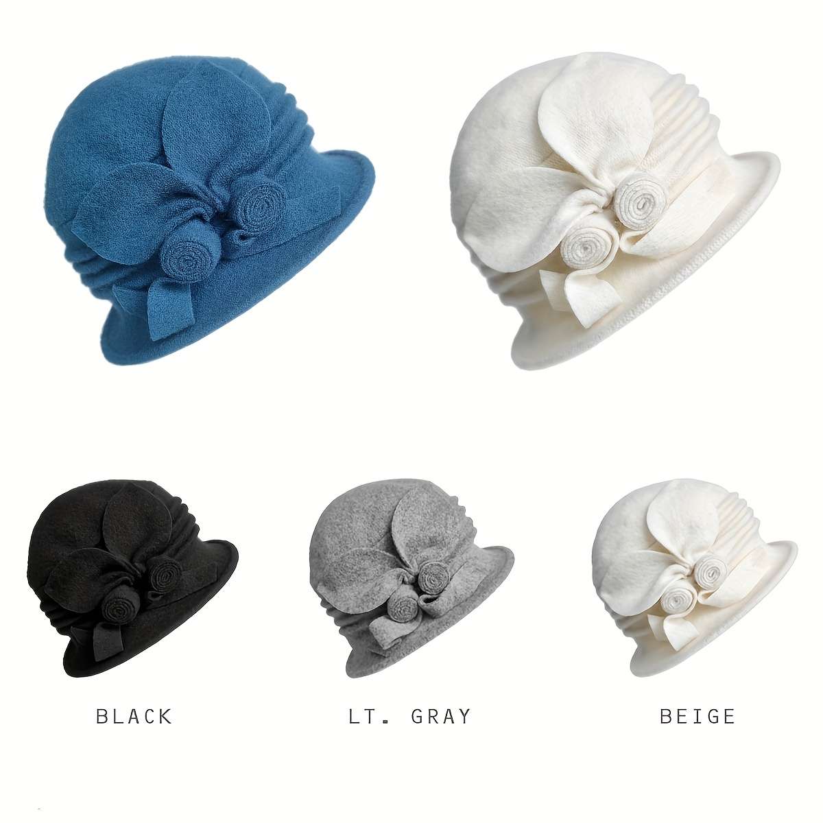 1pc Vintage Wool Autumn Winter Women's Hat with Double Roll Butterfly Decoration