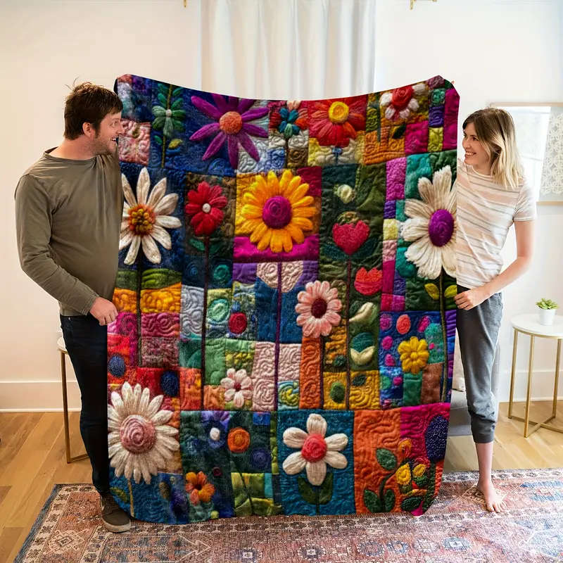 1 Bohemian Floral Quilt Throw Blanket