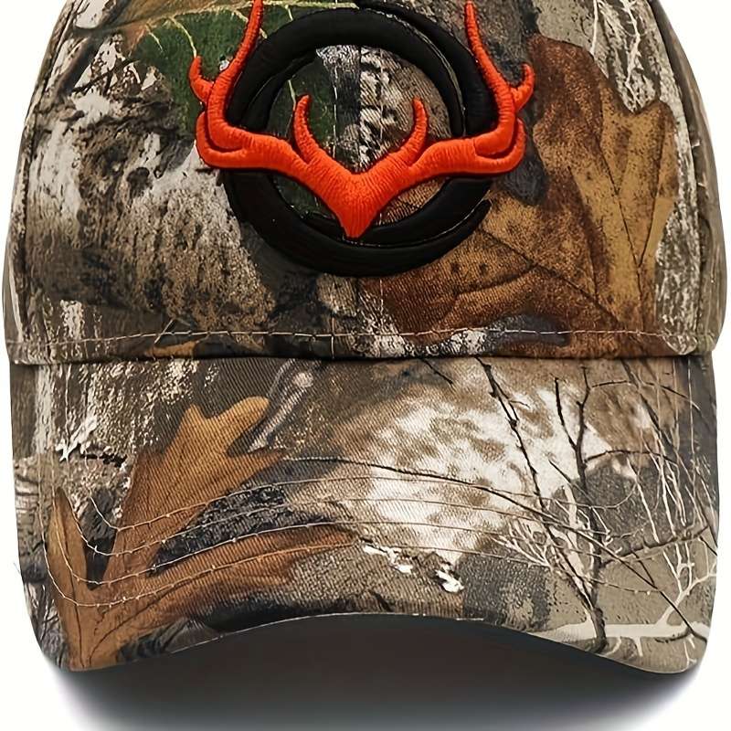 1pc Adjustable Camo Baseball Cap with Embroidered Deer Logo Lightweight Breathable Mesh Back Ou