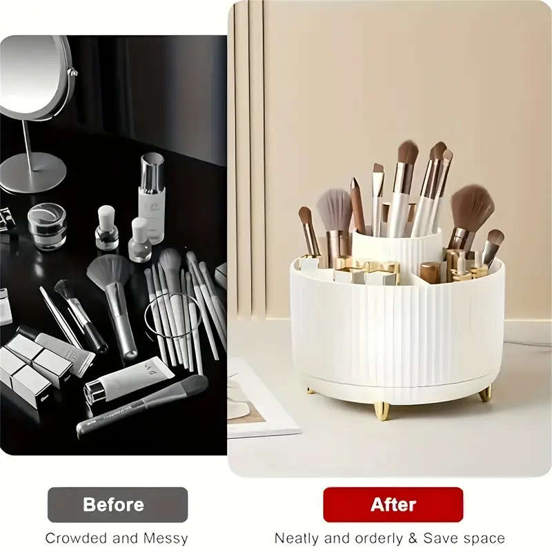 1pc 360° Rotating Makeup Organizer Plastic Cosmetic Storage with 5 Compartments Multi-Functional
