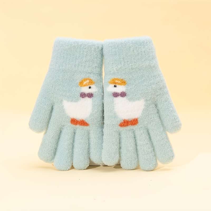 1 Pair Blue 6 To 12 Years Old Warm Gloves