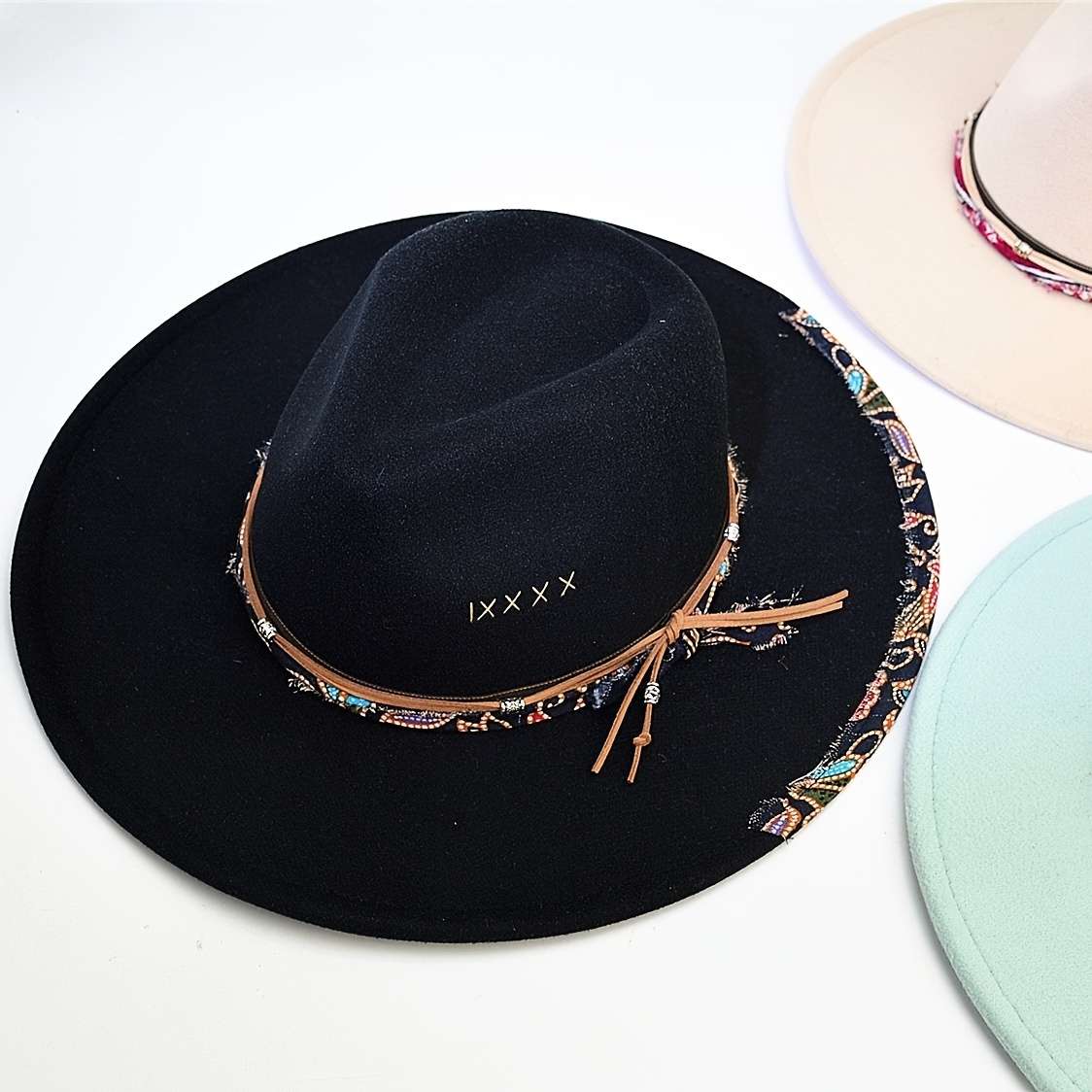 Boho Trim Rope Decor Fedora Hats Classic Solid Color British Style Felt Hat Trendy Jazz Fedoras