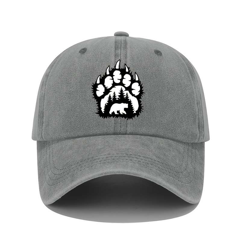 1pc Outdoor Adventures Vintage Bear Paw Print Baseball Cap Adjustable Cotton Washed Sun Hat with