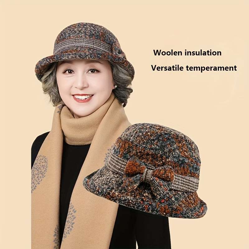 1pc Set Women'S Hat Stylish Vintage Style Autumn And Winter Fisherman'S Hat with Bow Design