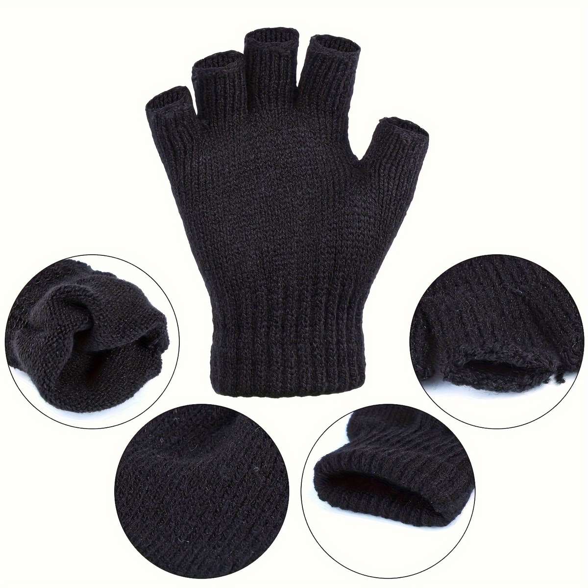 1 Pair Black Gray Warm Gloves