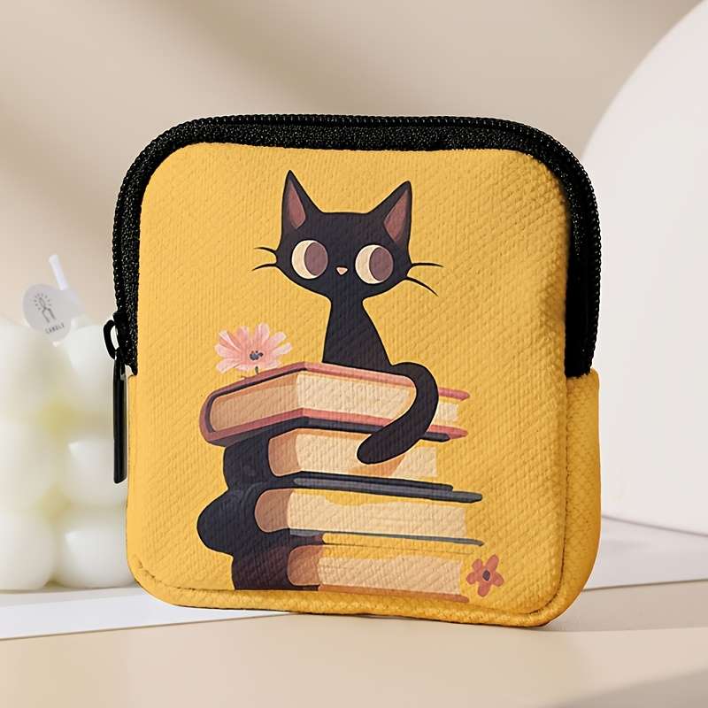 Book Cat Pattern Printed Coin Purse With Buckle And Zipper Pocket Multifunctional Storage