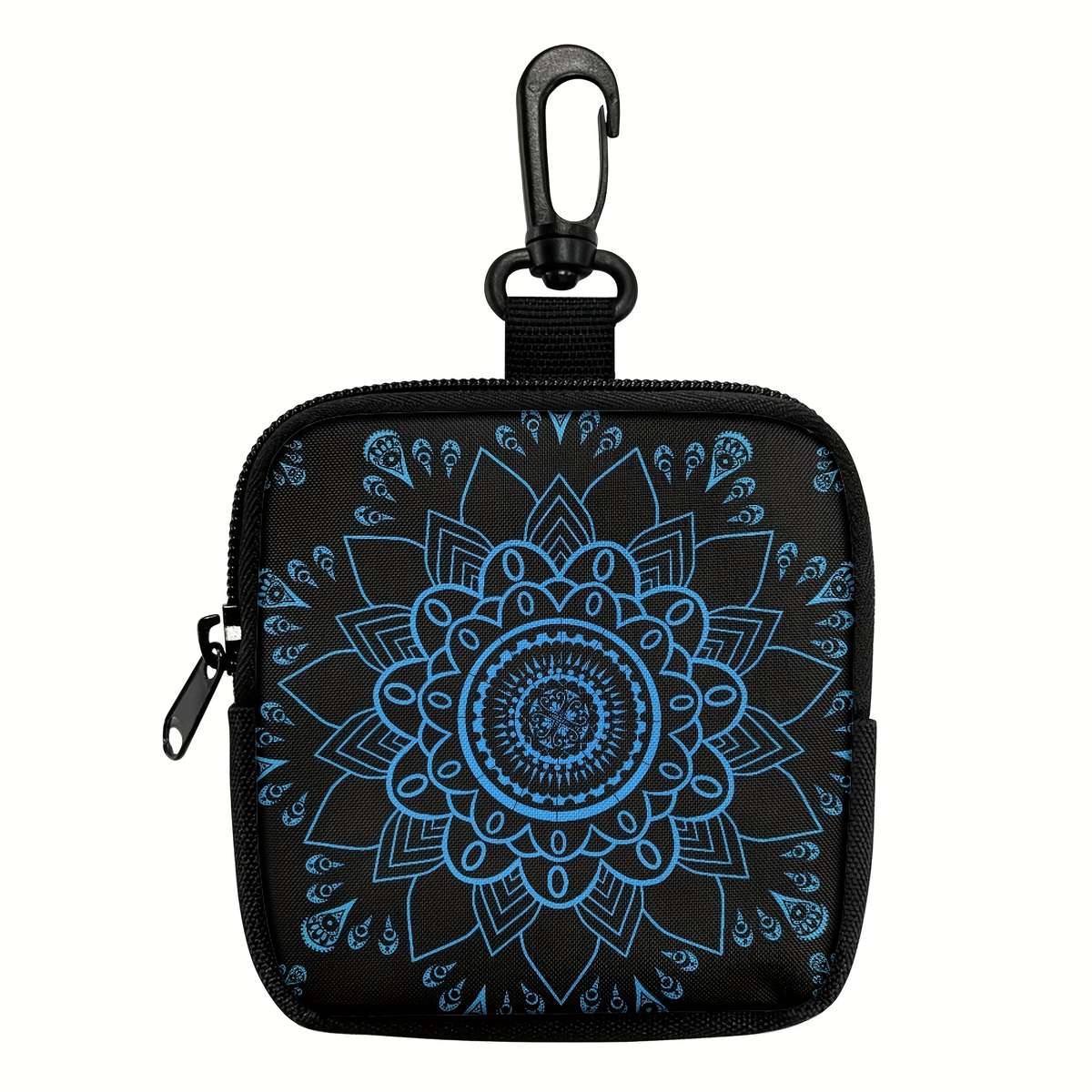 Mandala Flower Coin Purse With Hook Stylish Polyester Earphone Key Organizer Zippered Trav