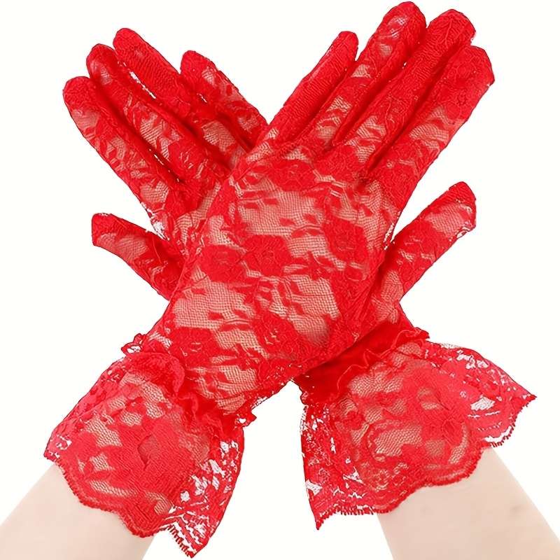 1 Pair Pink Lace Short Gloves