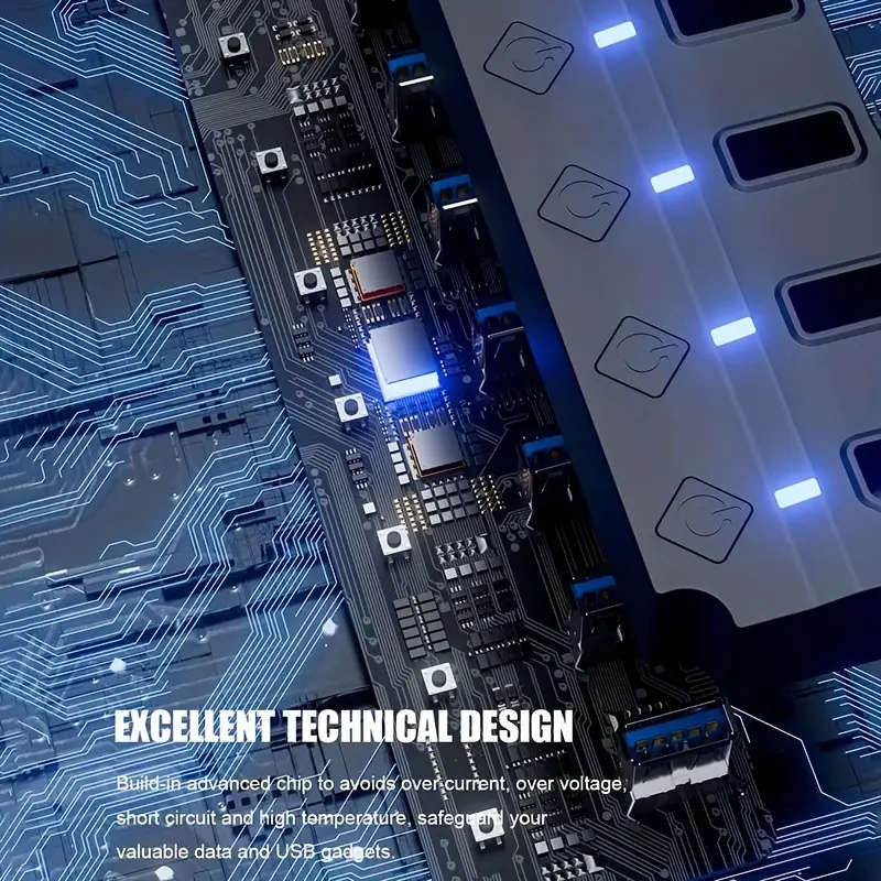 7-Port USB 3.0 Hub with LED Indicator High-Speed Data Splitter for Laptops Desktops Surface Pro PS4/