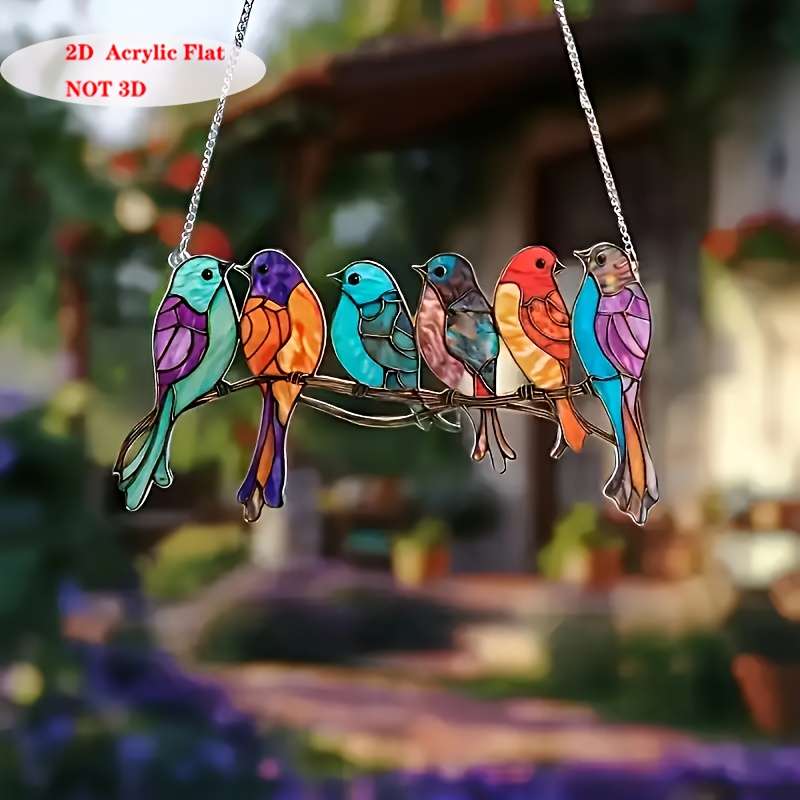 1pc 2D Flat    6 birds  acrylic sun catchers perfect for bird enthusiasts holida