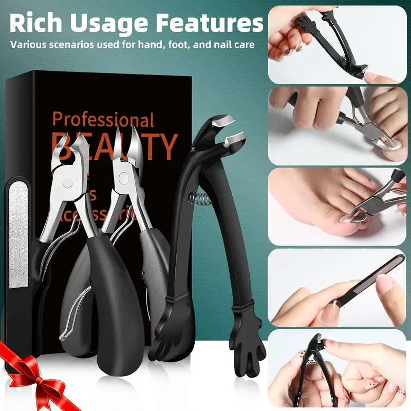 4pcs Ingrown Toenail Clippers Set Professional Heavy Duty Nail Care Tools Sharp Curved Blade Large S