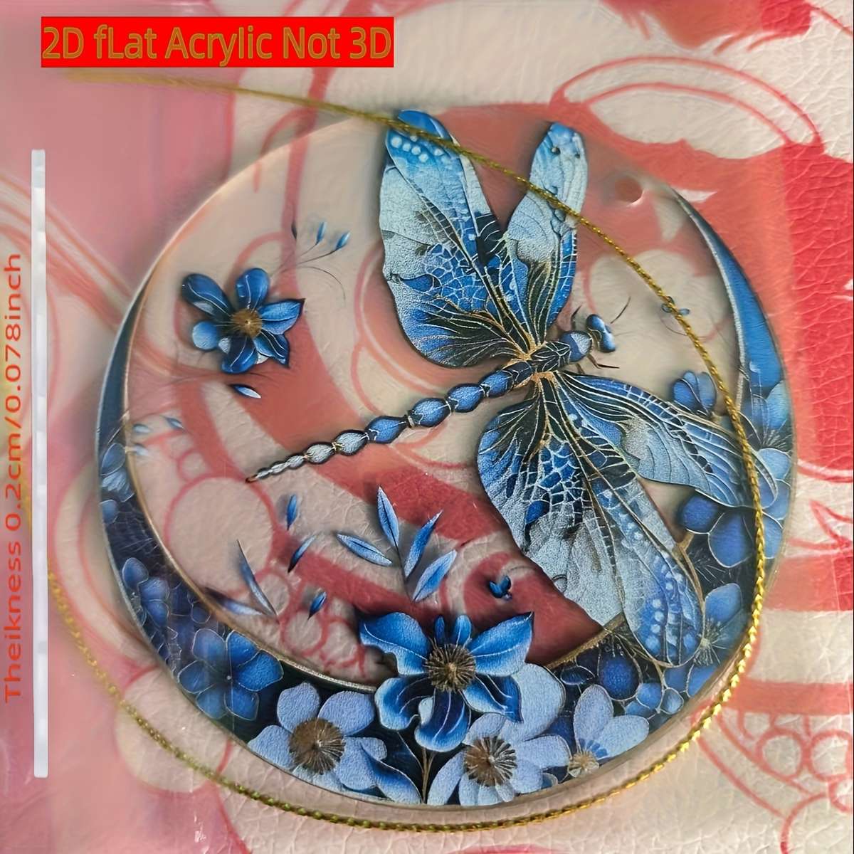1pc 2D Flat  7.62cm Bohemian Acrylic Dragonfly Sun Catcher with Blue and White Porcelain Design I
