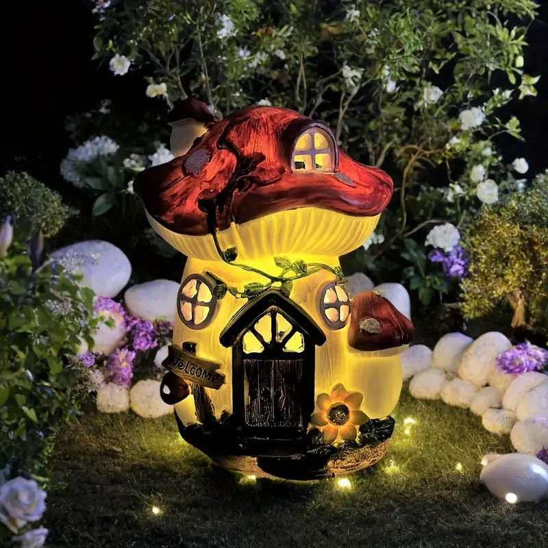 Charming Red Vine Mushroom House Solar Light