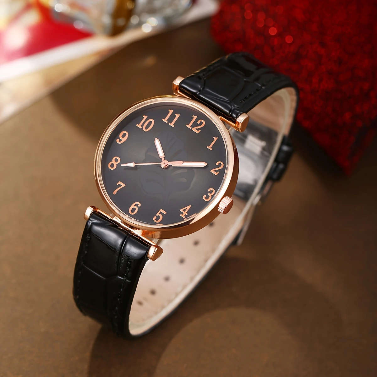 4pcs Set One Leaf Digital Dial Women's Watch Fashionable Quartz Watch Jewelry Four-piece Set