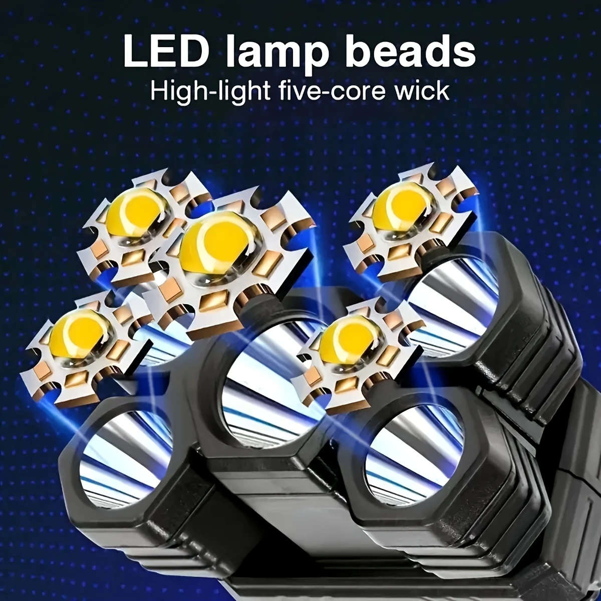 Very Bright FIVE LED Rechargeable Headlamp with Adjustable Headband