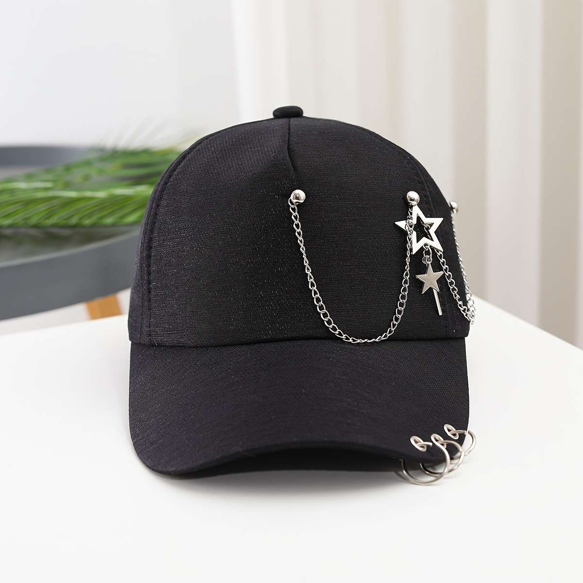 Women'S Baseball Cap With Star Pendant Casual Adjustable Sun Hat With Chain Accents Versatile