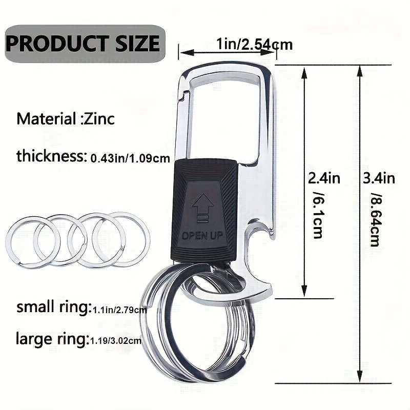 1pc Stainless Steel Car Keychain for Men with 4 Detachable Rings Bottle Opener Sleek Black Business