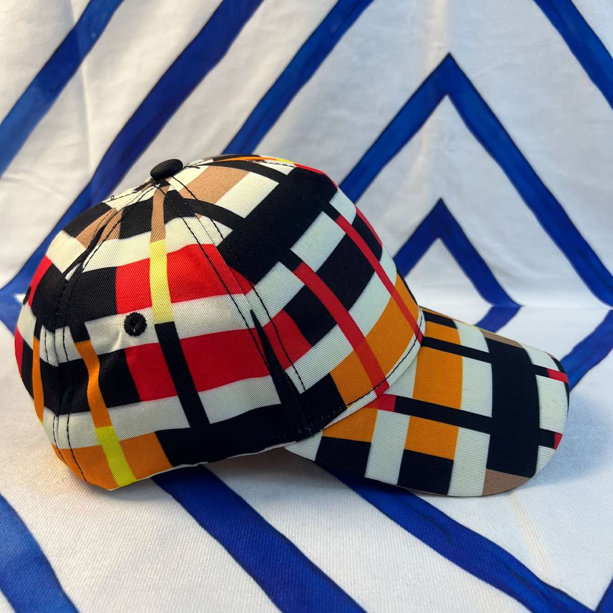 Geometric Plaid Pattern Baseball Cap 100% Polyester Adjustable Breathable Lightweight S